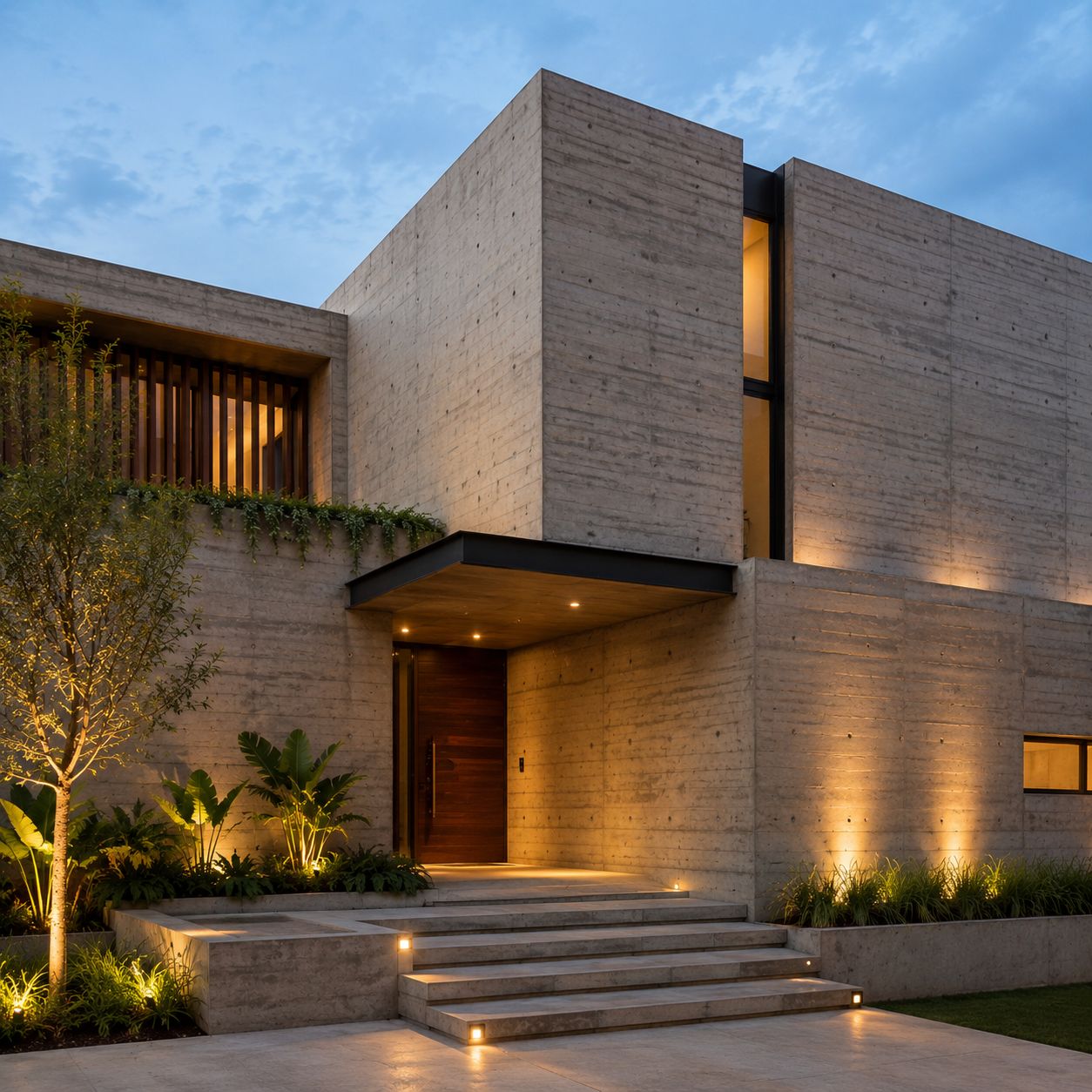 Residencia con estructura de concreto aparente