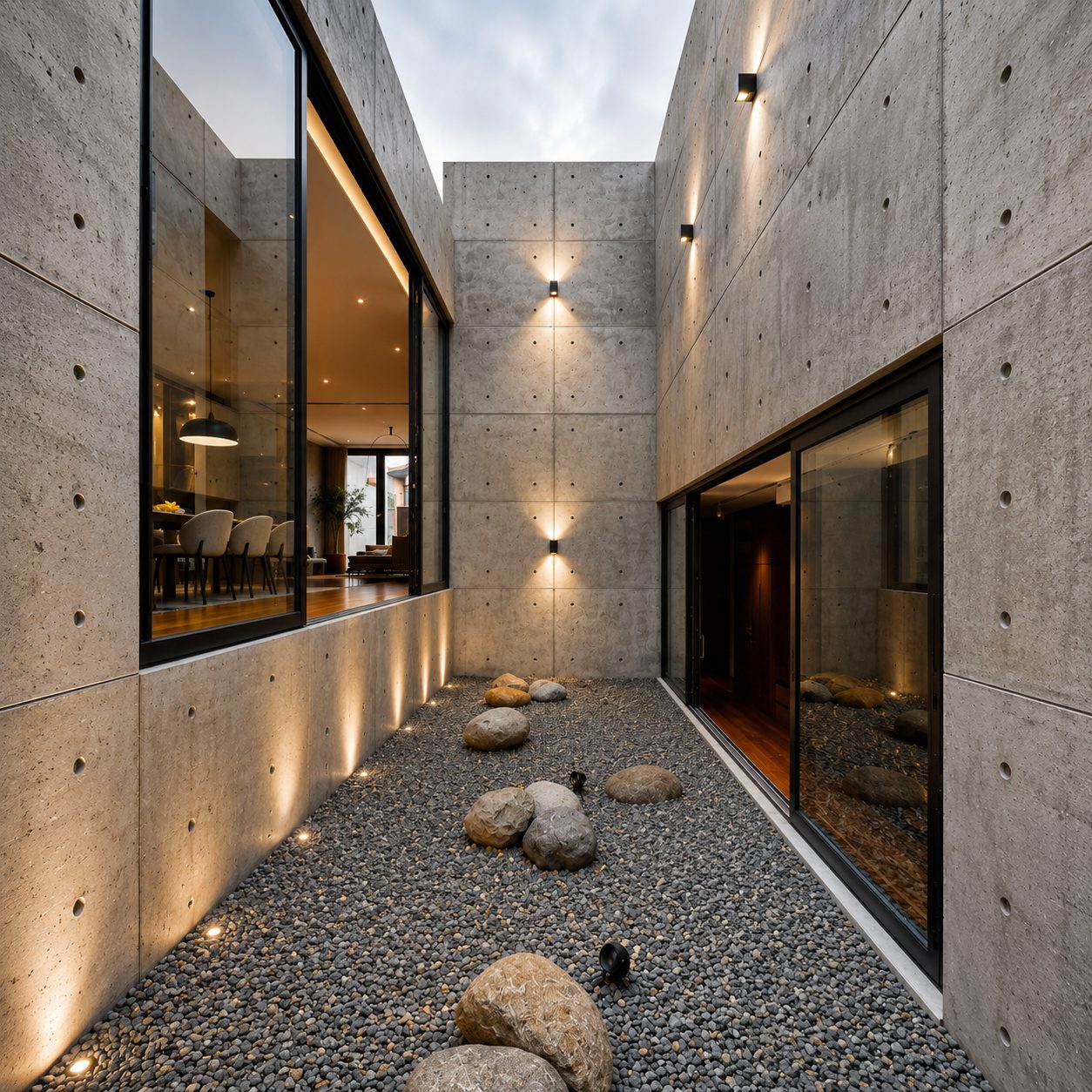 Casa habitación con muros de concreto aparente
