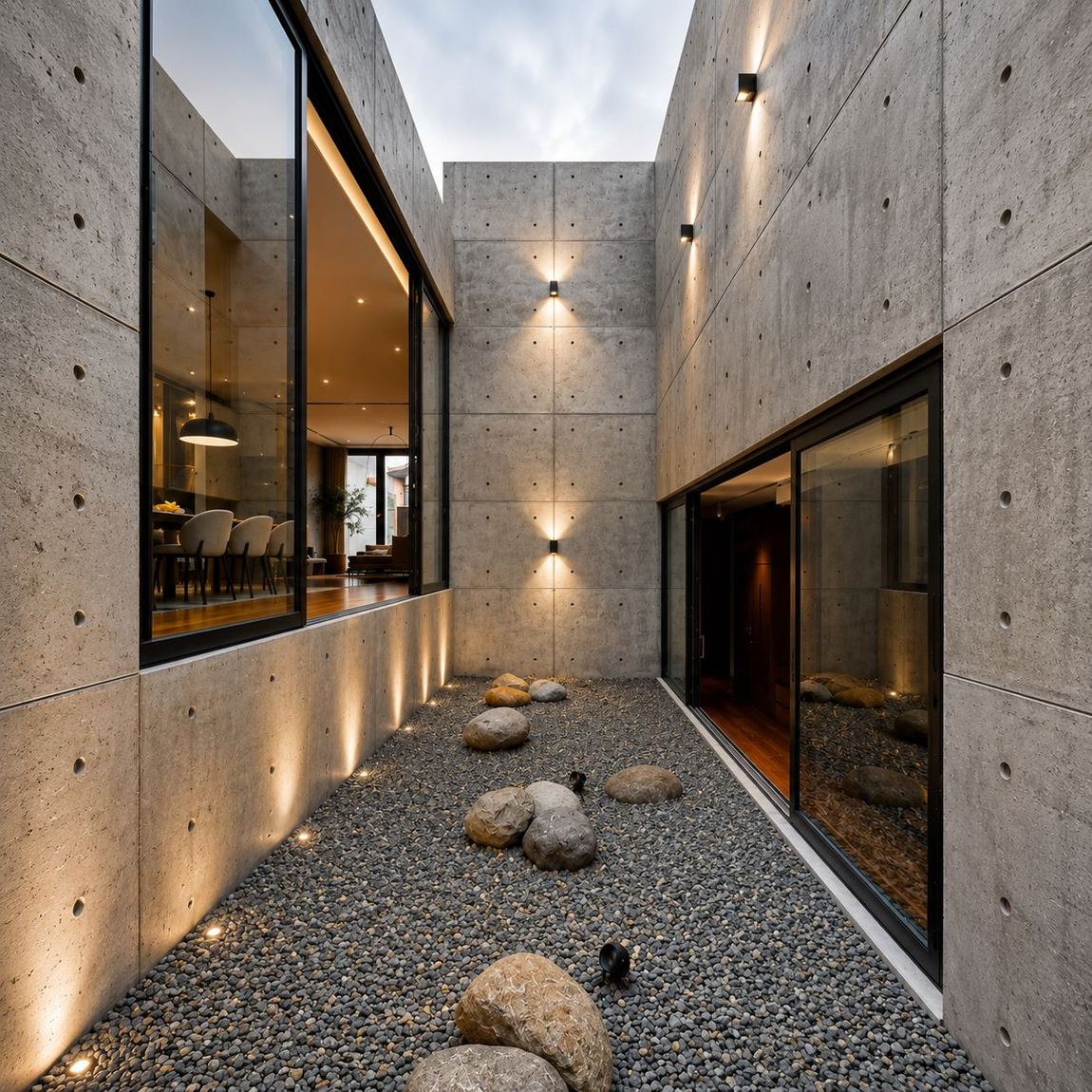 Patio de casa habitación en concreto aparente