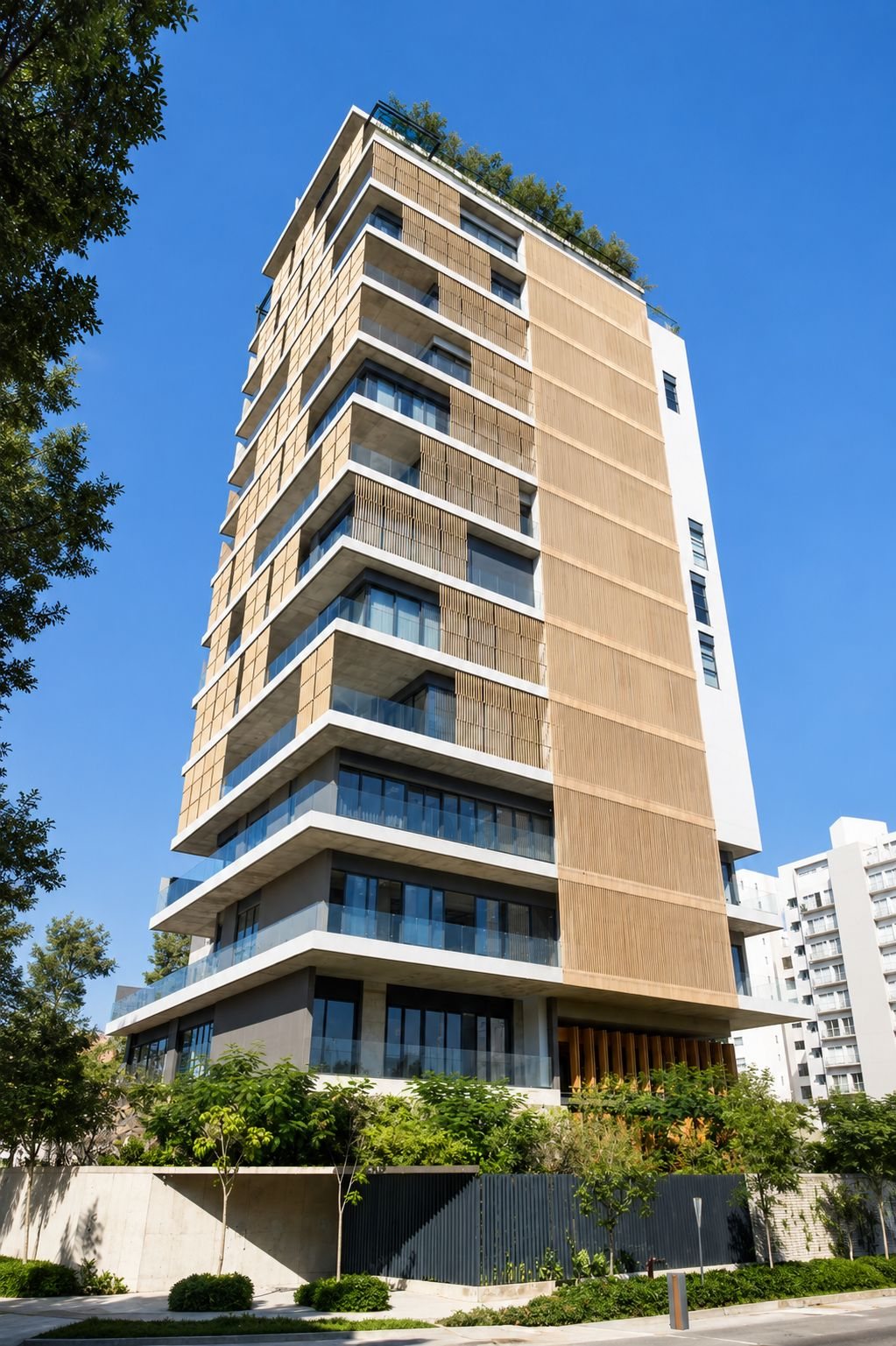 Torre de departamentos terminada con estructura de concreto